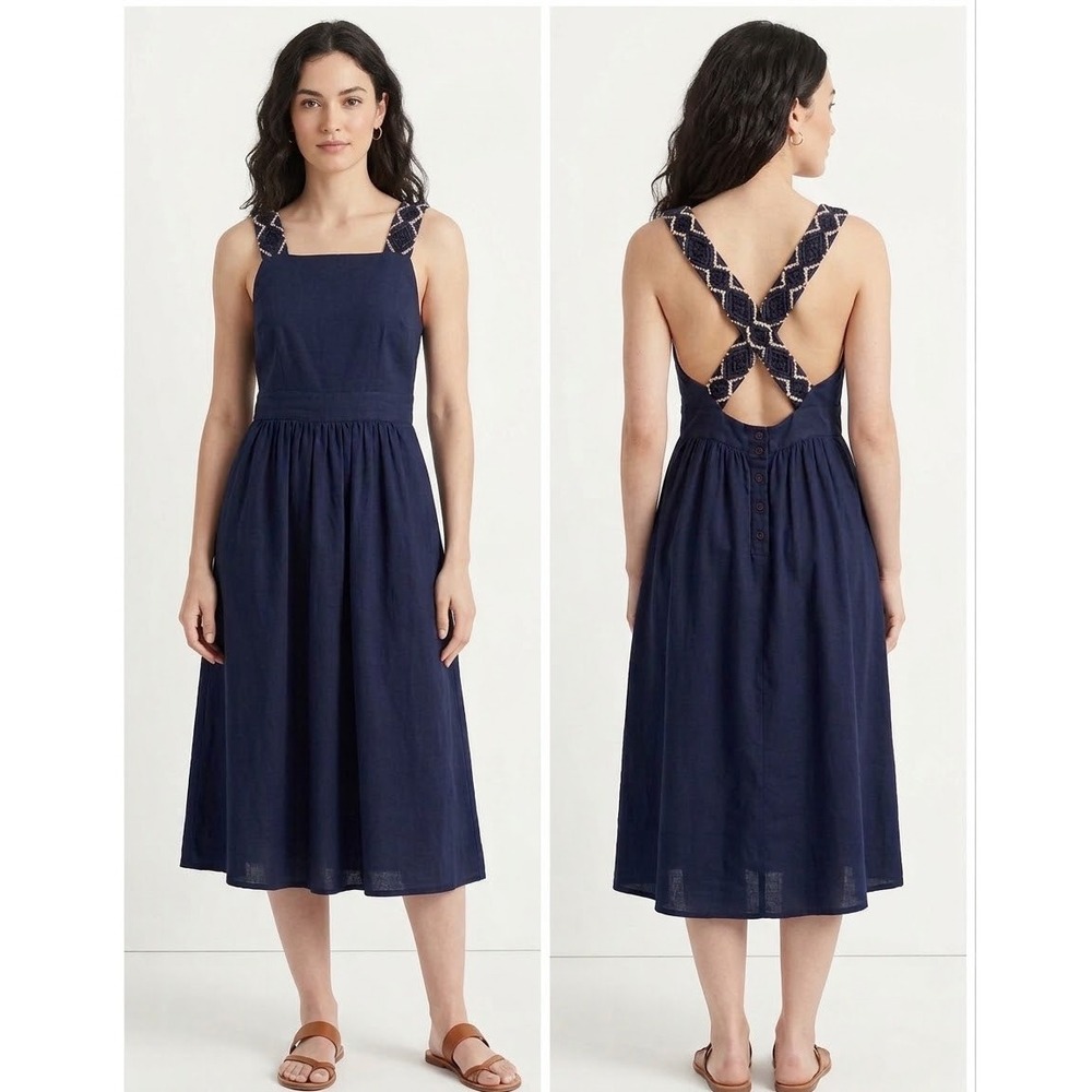 Sézane Capucine Dress Linen Cotton Macrame Midi Dress Sz 38 US 6 Cottagecore